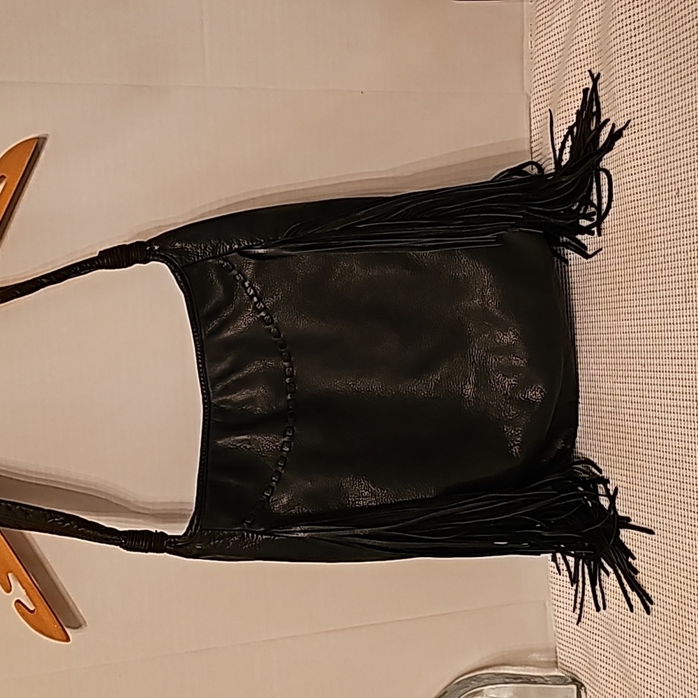 Black Leather Fringed Purse
